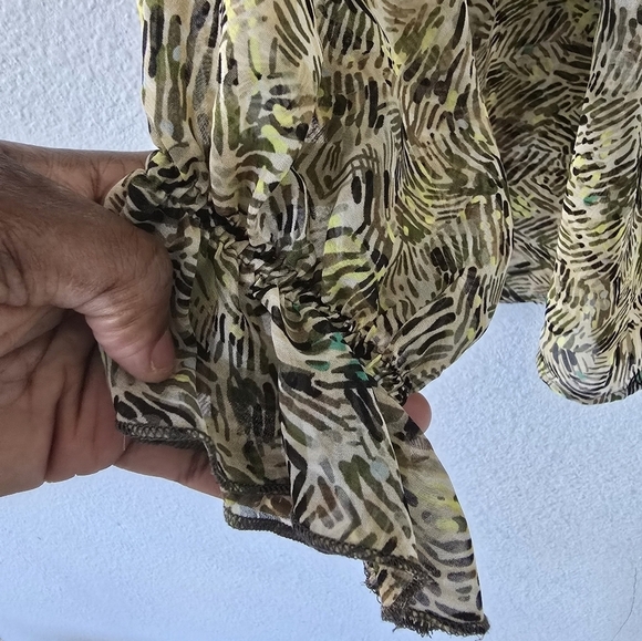 Zara Woman Blouse Sz S Tie Front Ruffles Sheer Flare Sleeves Tassel Flowy - Picture 6 of 11